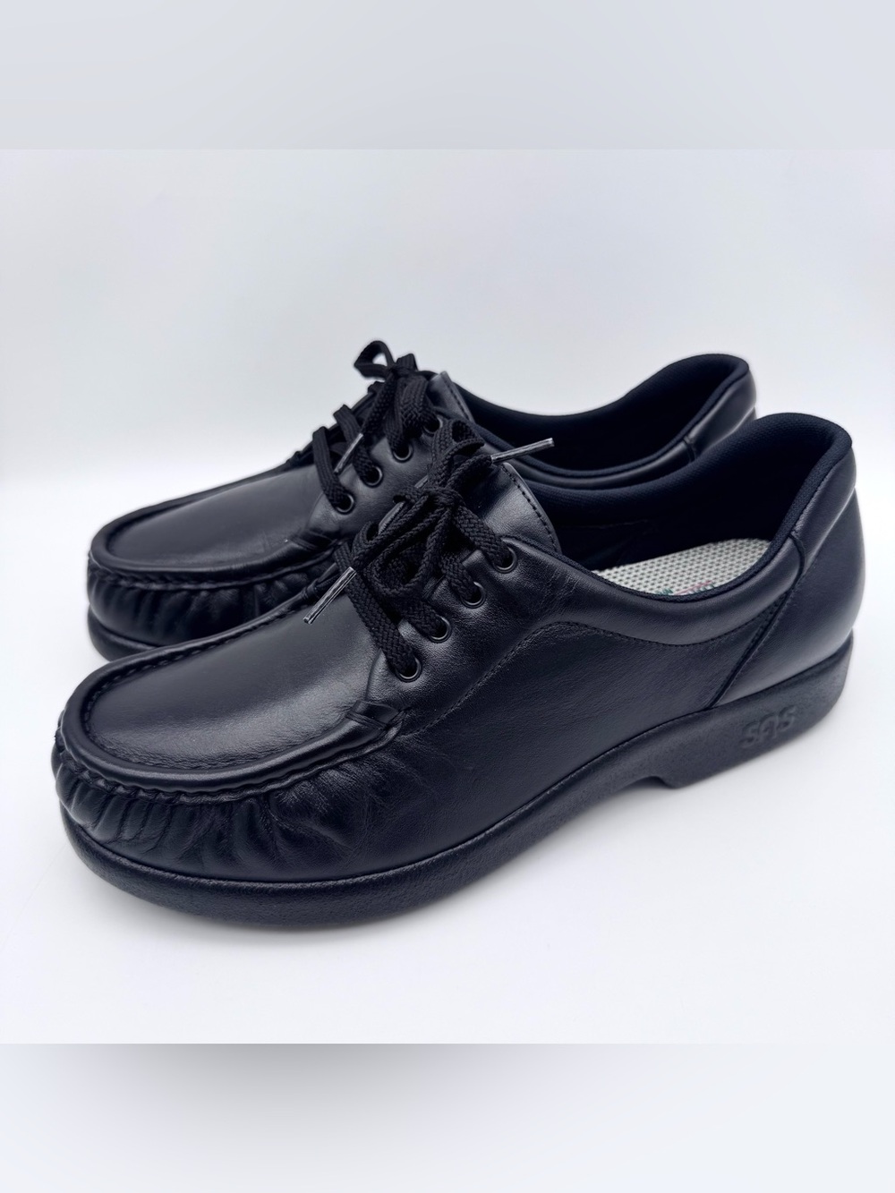 SAS Take Time Black Leather Comfort Lace-Up Loafers Women's Size 8.5 M